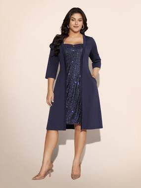 Plus Size 22 - 24 | 3x by BloomChic Comfy Navy Blue Sequin Midi Dress pockets